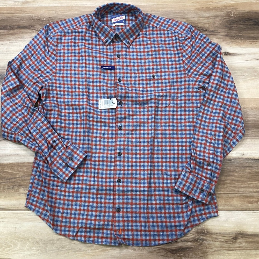 Johnnie-O Button Down Men L Dickens Cotton Plaid Autumn Heritage Blue Orange L/S